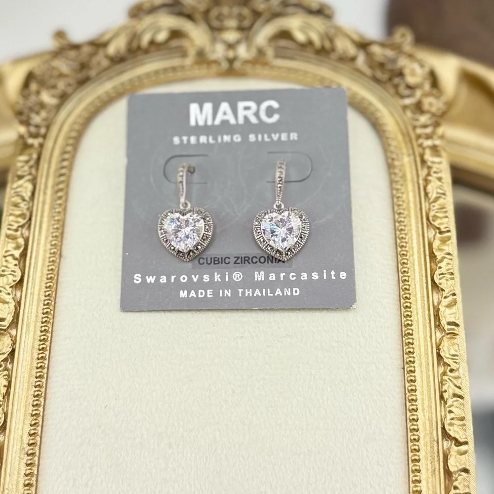 MARC Sterling Silver Swarovski Marcasite Heart Earrings